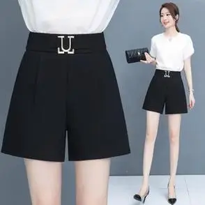 女高腰阔腿显瘦显高裤 子女五分裤 冰丝西装 松紧腰休闲裤 - 女装