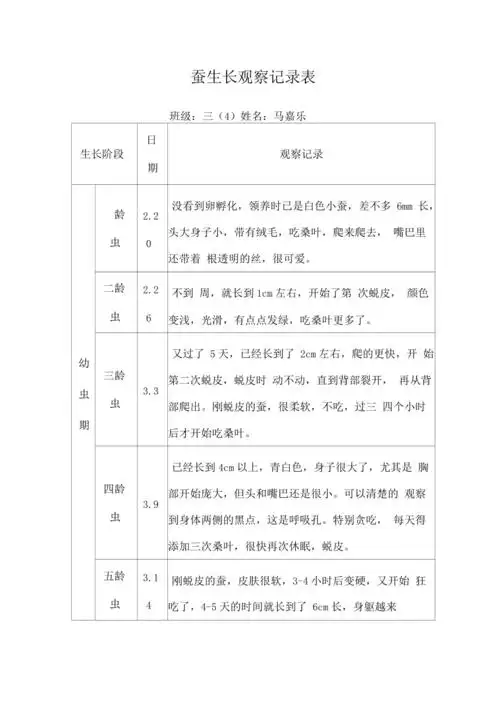 蚕生长观察记录表