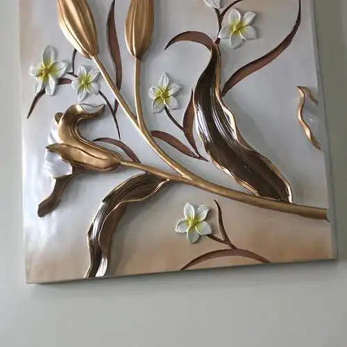 厂家批发树脂浮雕画现代客厅装饰画无框画工艺画百合之恋银色
