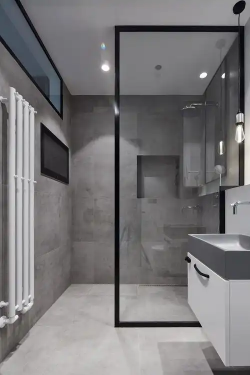 卫生间玻璃隔断效果图灰色浴室效果图