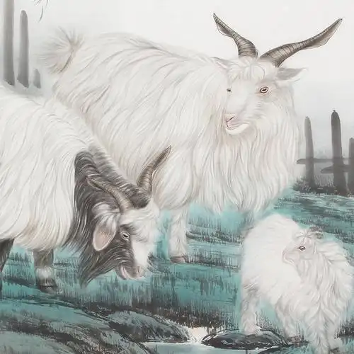 三羊开泰工笔国画动物生肖属相山羊送礼字画客厅国画