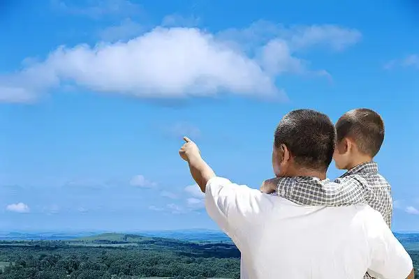 抱着儿子的父亲后视图