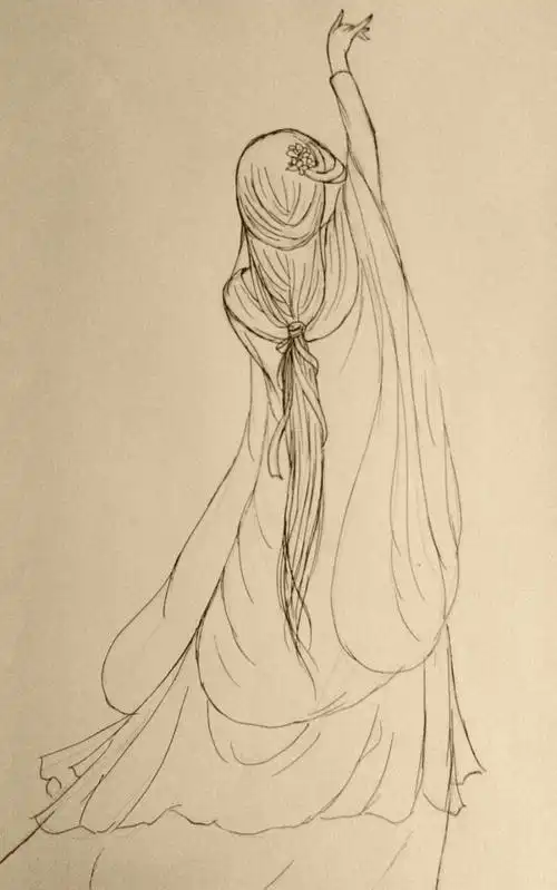 古装人物简笔画女背影