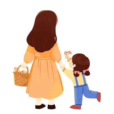 卡通母亲节母亲亲子人物背影插画海报背景粉色意境感恩母亲节母亲节快