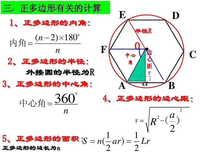 正多边形有关的计算 1,正多边形的内角: (n   2)  180 内角   n   2