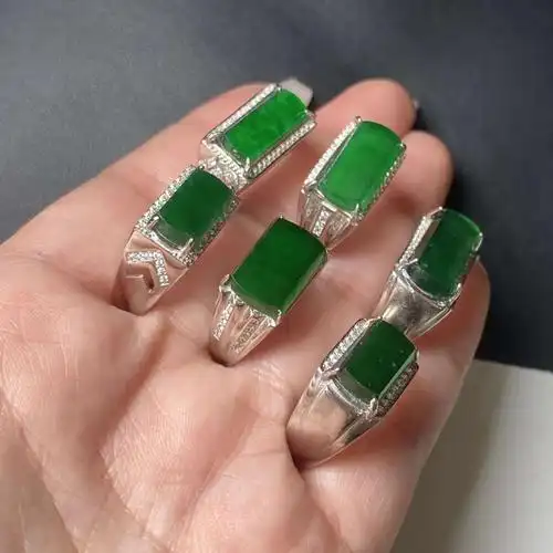 天然缅甸翡翠a货 男女通用款925银镶翡翠男戒指手饰饰品-阿里巴巴