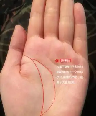 "元宝纹"在手相中这是一个富贵的意味,若是汉子的手中拥有此纹路,那么