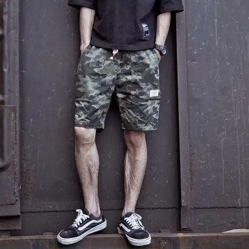 学生夏季日系迷彩短裤男潮5分工装裤宽松休闲港风五分ins中裤子薄