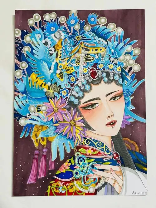 画画打卡41京剧花旦马克笔