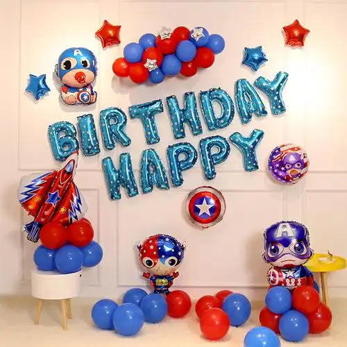 美国队长主题儿童生日男孩气球宝宝一周岁背景墙场景装饰派对布置