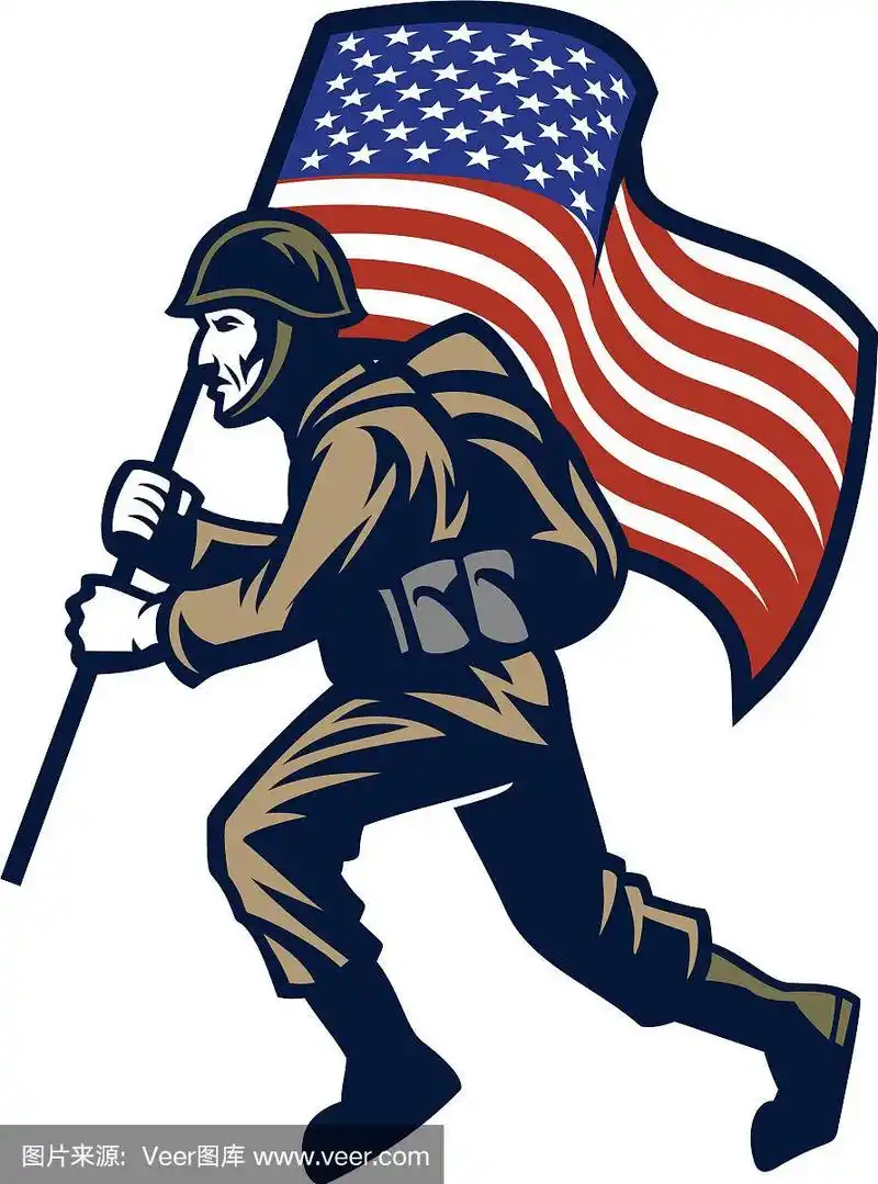 举着美国国旗的士兵