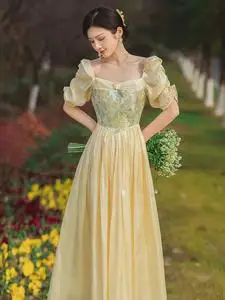 欧洲中世纪复古公主裙欧式宫廷风油画连衣裙法式温柔风收腰长裙夏