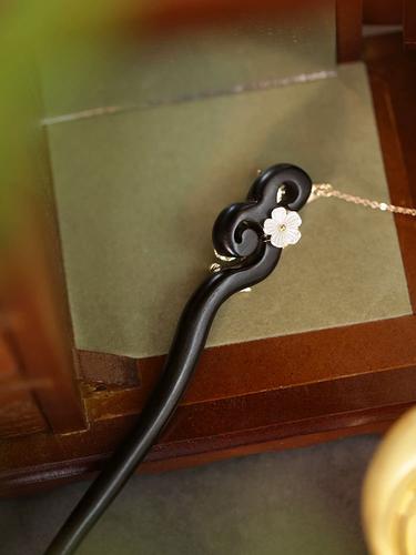 烧蓝步摇发簪木质檀木插头发簪子女古风高级感发钗旗袍头饰中式