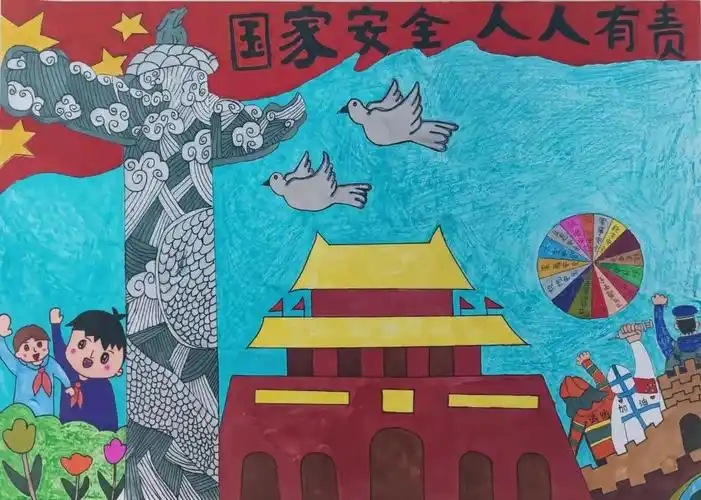 415国家安全日主题绘画 国家安全人人有责 - 智慧妈咪网