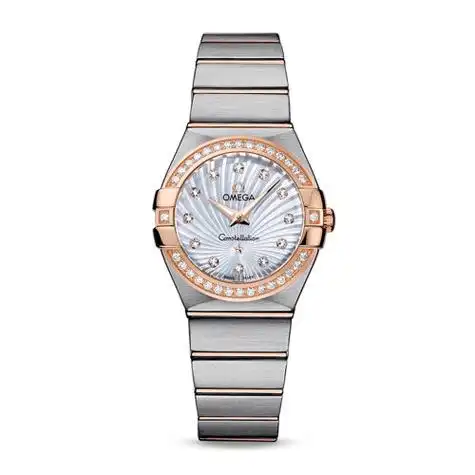 omega/欧米茄 星座系列 精钢 18k金 表圈镶钻 钻石刻度 石英机芯 女士
