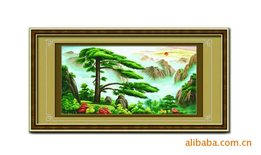 迎客松十字绣成品图片_1