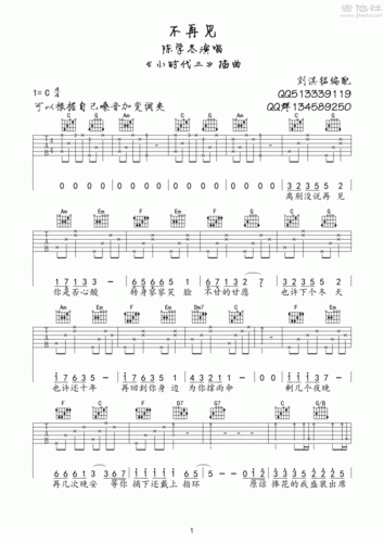 《小时代3: 刺金时代》插曲)吉他谱(图片谱,弹唱)_陈学冬_不再见 1