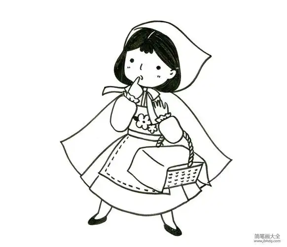 提着篮子的小红帽_简笔画 - 搜图案网