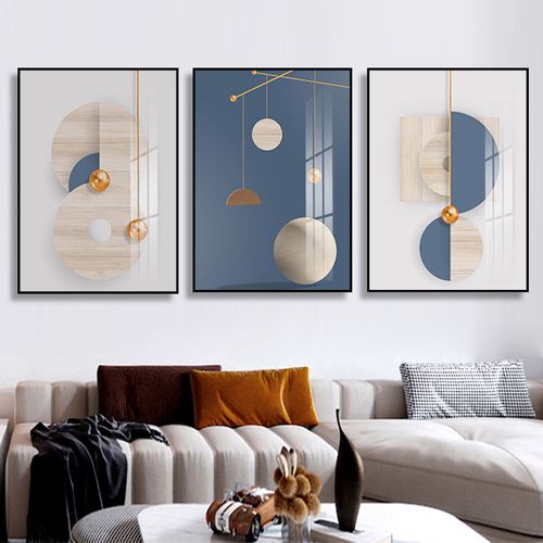 客厅装饰画三联画北欧沙发背景墙上挂画现代简约几何壁画餐厅墙画