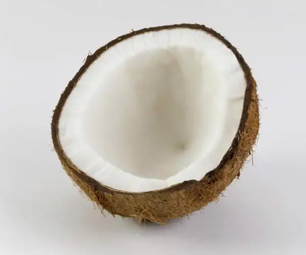 无人,横图,俯视,室内,特写,白天,白色背景,桌面,桌子,椰子,水果,切开