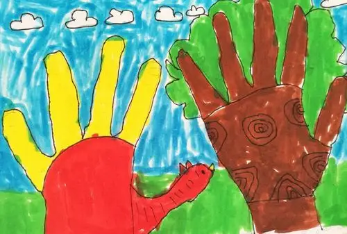 秀山第二小学一(6)班美术考试作业《手形添画》