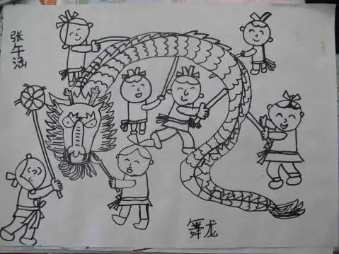 《舞龙》这张用金色来上色一定很有节日气氛