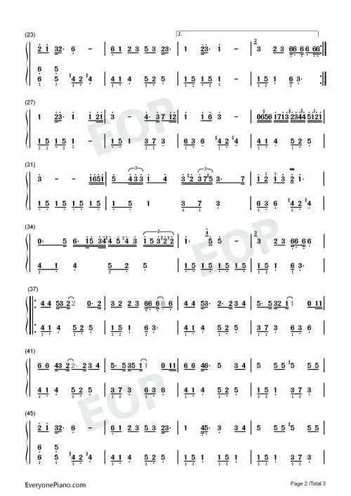 upupu-抖音洗脑神曲双手简谱预览2-钢琴谱文件(五线谱,双手简谱,数字