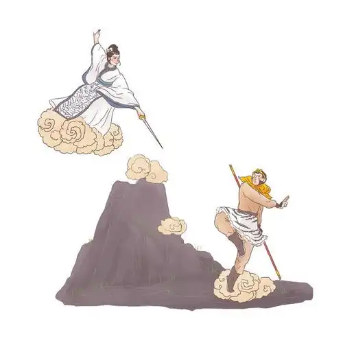 西游记孙悟空三打白骨精中国传统神话人物传说故事手绘彩色插图图片免