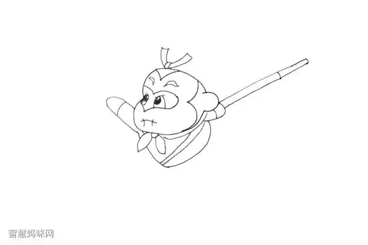 步骤10:在手上画一根金箍棒,孙悟空的金箍棒大家都知道吧