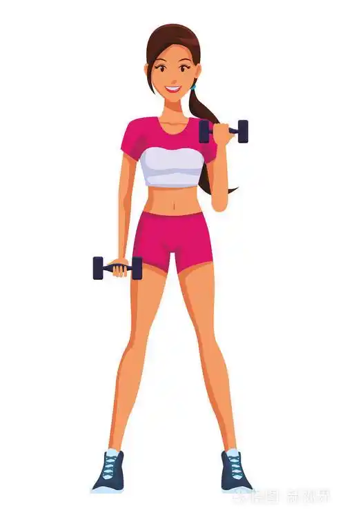 健身女子哑铃卡通矢量图平面设计