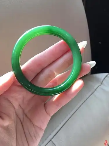 依惜 和田玉碧玉手镯满绿冰底翠绿色玉镯子女 满色辣绿圆条玉石手镯