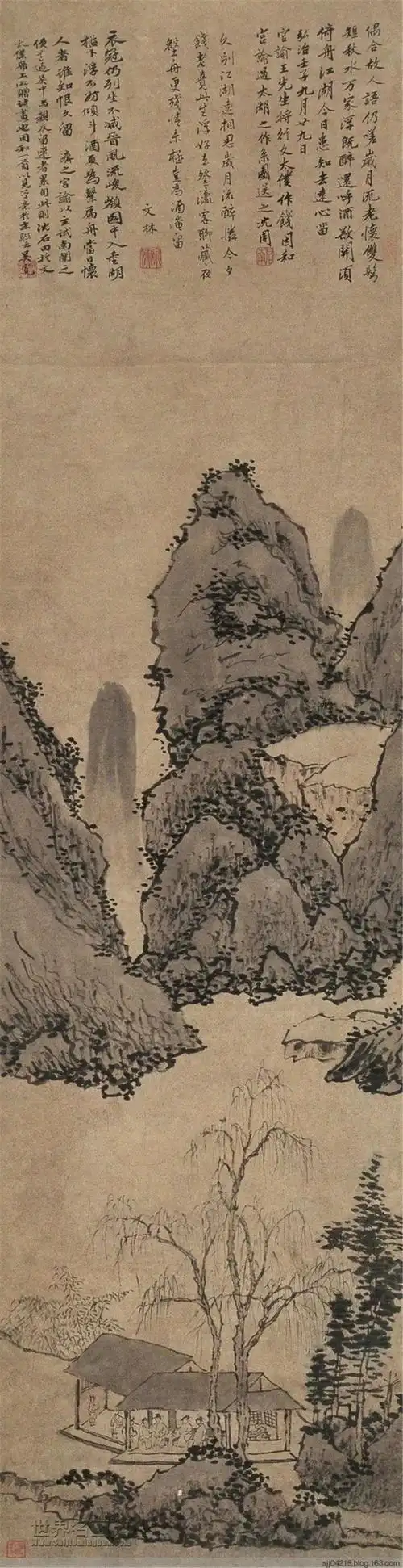 图片描述请输入图片描述沈周早年多画小画,40岁以后才画大幅绘画作品