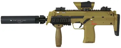 上的mp7a1wilcox公司为mp7a1生产的导轨,这种改装要早于hk推出mp7a2