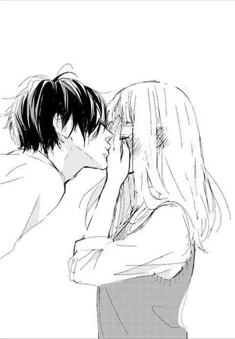 男孩低头亲吻女孩简笔画