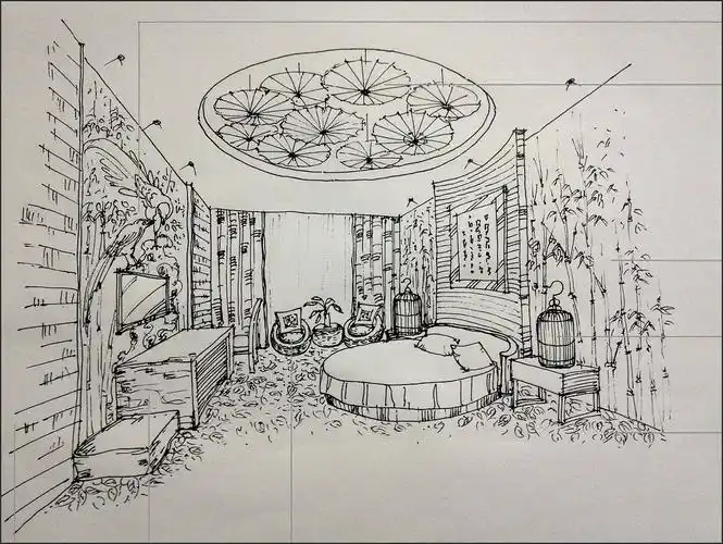 早期主题酒店小包间手稿效果图