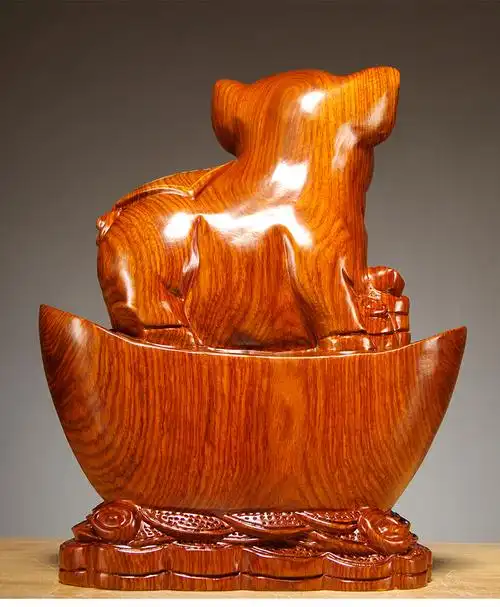 花梨木雕元宝笑脸猪摆件红木家居动物雕刻客厅装饰工艺品开业送礼