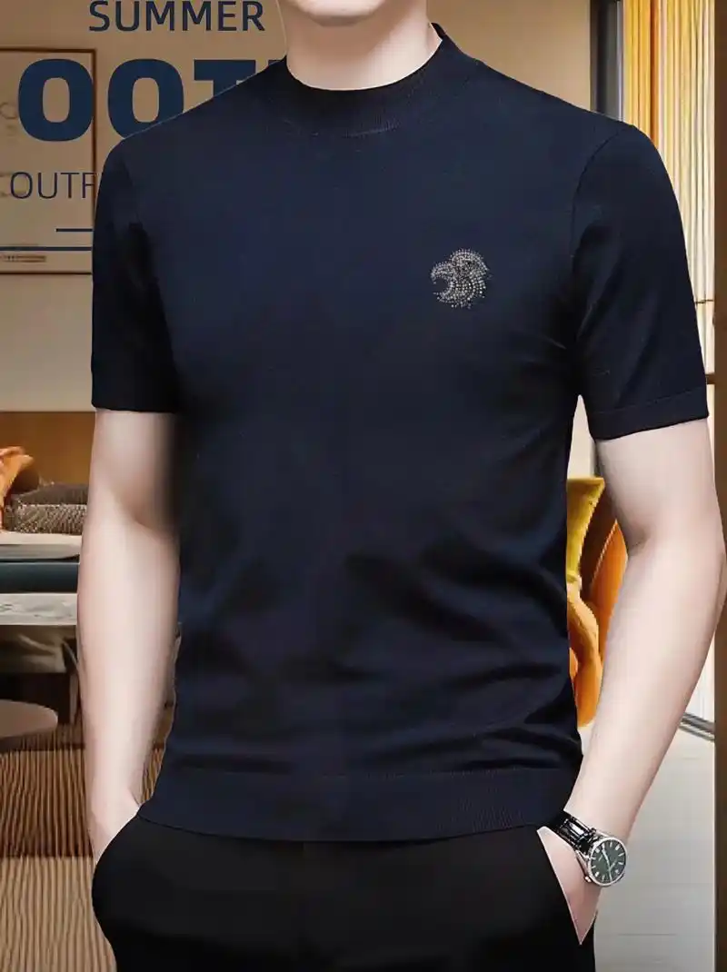 半袖圆领短袖t恤针织修身时尚男款秋冬季男士半袖纯色宽松百搭.