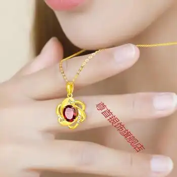 足金999石榴石黄金项链女吊坠情人节礼物生日礼物 石榴石足金吊坠