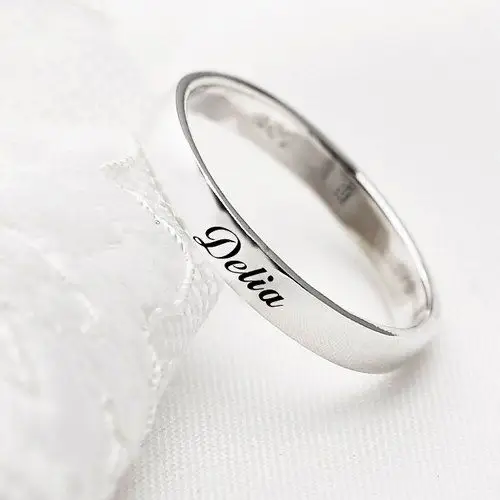 订制戒指 刻字银戒 3mm平版刻字 英文 文字 姓名 纯银戒指-art64银饰