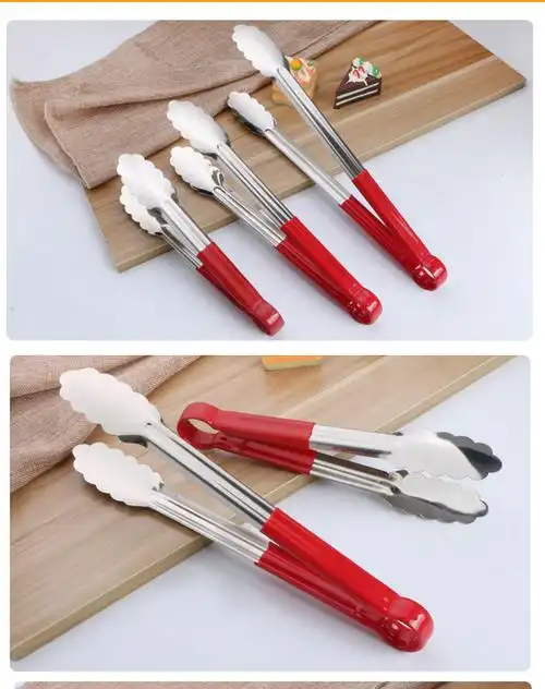 加厚不锈钢食品夹厨房夹子夹菜烧烤食物夹面包烘焙烤肉夹 三线14寸