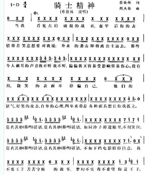 蔡依林周杰伦《骑士精神》简谱