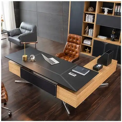 现代简约皮面办公桌电脑桌大班台老板实木总裁主管办公家具办公电脑桌