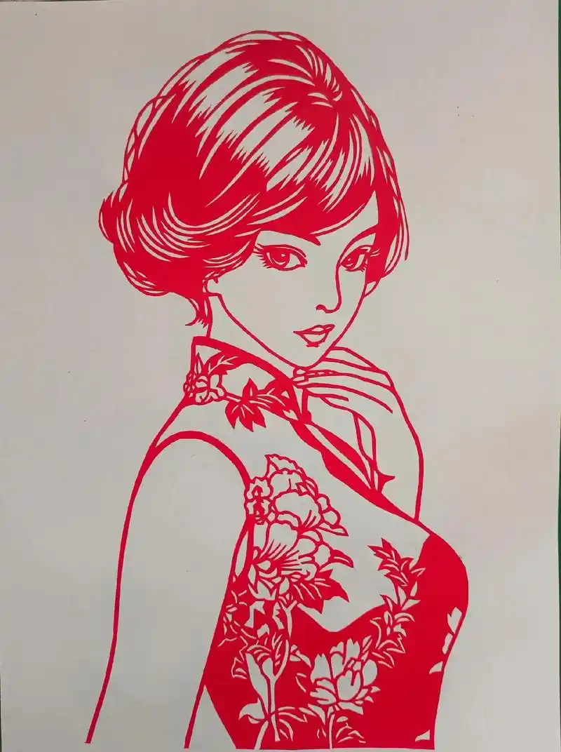 非遗剪纸 漫画旗袍女孩#人到中年 #中年如秋,一念成愁,很 - 抖音