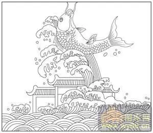 鱼跃龙门简笔画手抄报