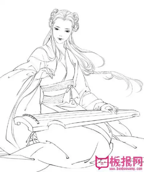 古风人物简笔画弹琴的女子