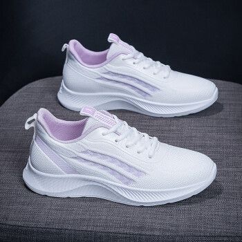 新款女士运动鞋网面轻便跑步鞋学生透气休闲鞋百搭飞织鞋kpot1 白色