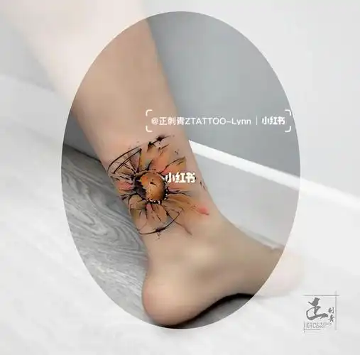 脚踝显瘦 水彩小雏菊遮盖疤痕 小清新纹身