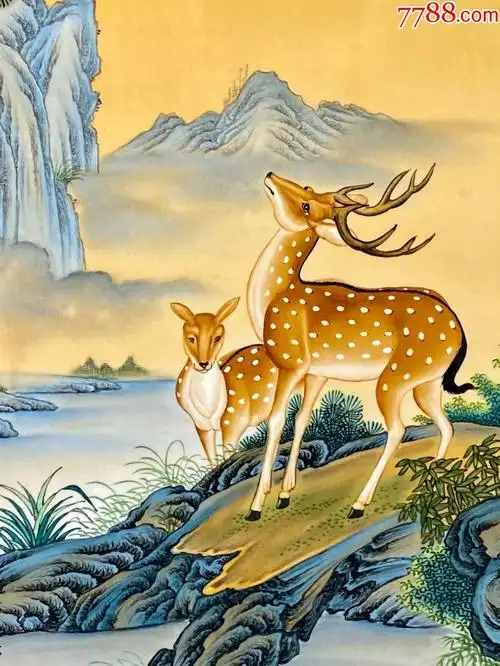 精品小叶紫檀老框镶瓷板画【梅花鹿】四条挂屏