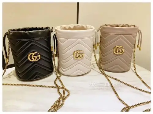 【加工细节】gucci古驰19新款女包迷你水桶包链条斜挎包抽绳575163