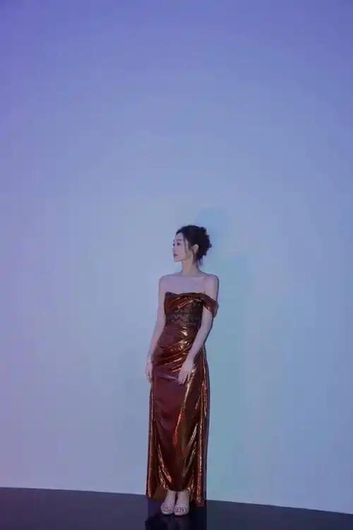 宋轶穿着棕色亮片抹胸裙,她俏脸清丽脱俗,低头凝视很妩媚-爱读书